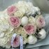 Авторський букет із білих півоній, піоновидних рожевих троянд, бокаловидних троянд, брунії та гортензій_0
